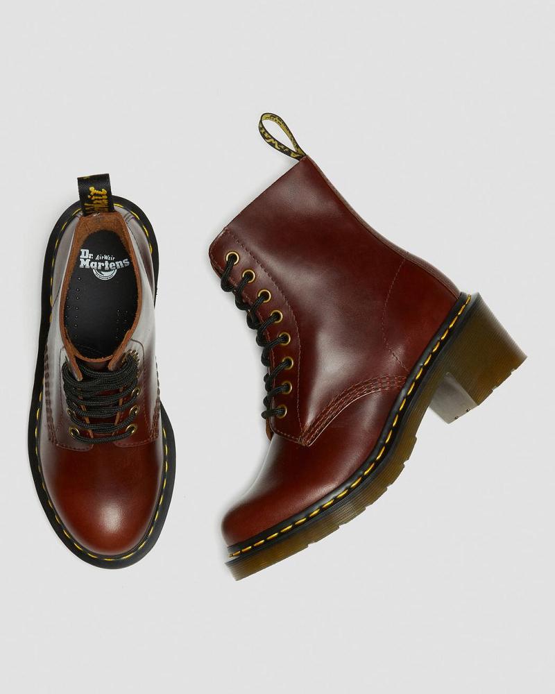 Dr Martens Clemency Læder Hæl Snørestøvler Dame Brune | DK 216TCE